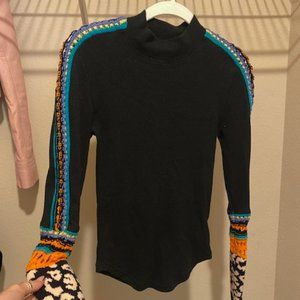 Free People Thermal with Knit Sleeve Detail and Mock Neck